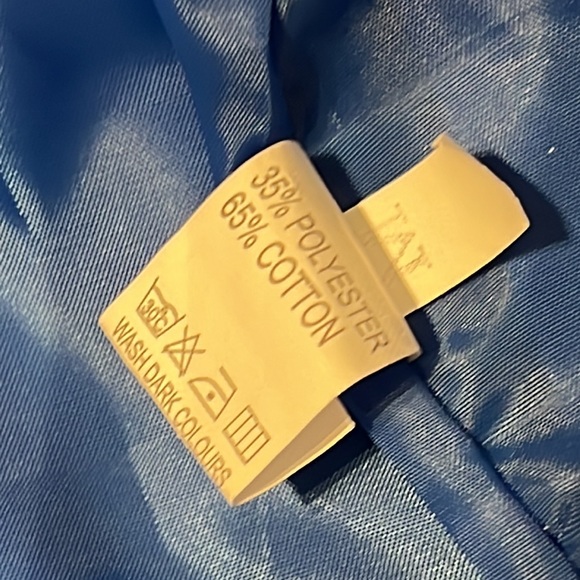 Rain jacket - blue.  Never worn.  Size M runs SMALL.  Drawstring waist and hood - Picture 5 of 7